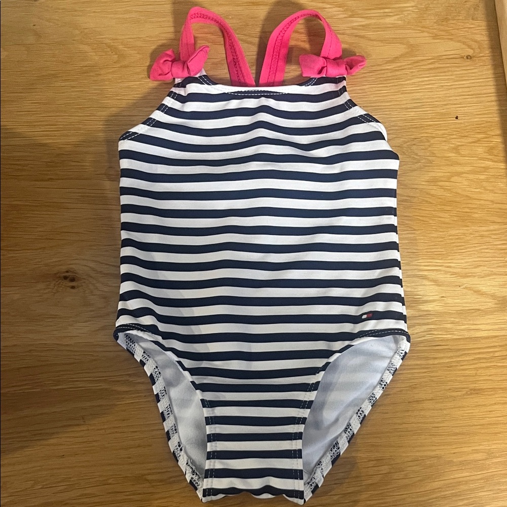 Tommy Hilfiger Striped Kids Swimsuit with Pink Accents